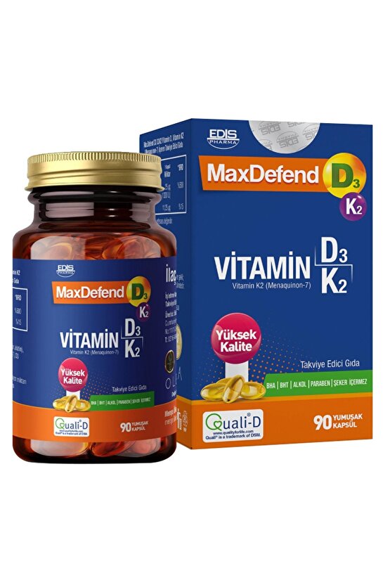 MaxDefend Vitamin D3 K2 İçeren 90 Yumuşak Kapsül