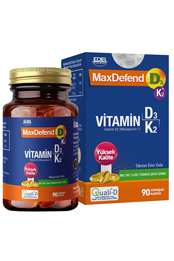 MaxDefend Vitamin D3 K2 İçeren 90 Yumuşak Kapsül