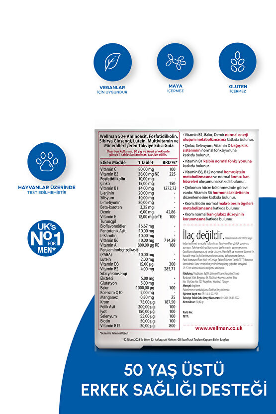 Sibirya Ginsengi, Biotin, D Vitamini, B Complex İçeren 50 Yaş Üzeri Erkek Sağlığı Vitamini 30 Tablet