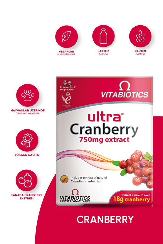 Ultra Cranberry Büyük Meyveli Vaksiniyum İçeren Takviye Edici Gıda 30 Tablet