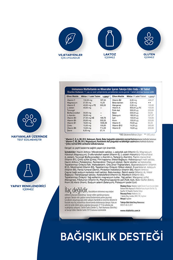 Demir, Çinko,Selenyum, Magnezyum, D Vitamini İçeren Bağışıklık Destek Vitamini 30 Tablet