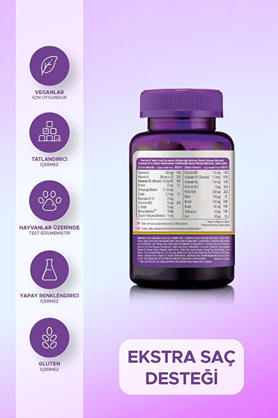 At kuyruğu Ekstresi, Üzüm Çekirdeği Ekstresi, Biotin İçeren Vegan Saç Sağlığı Vitamini 60