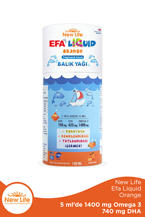 Efa Liquid Orange Balık Yağı 150 ml - 1400mg Omega 3 - 740mg DHA - 425mg EPA
