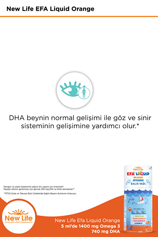 Efa Liquid Orange Balık Yağı 150 ml - 1400mg Omega 3 - 740mg DHA - 425mg EPA