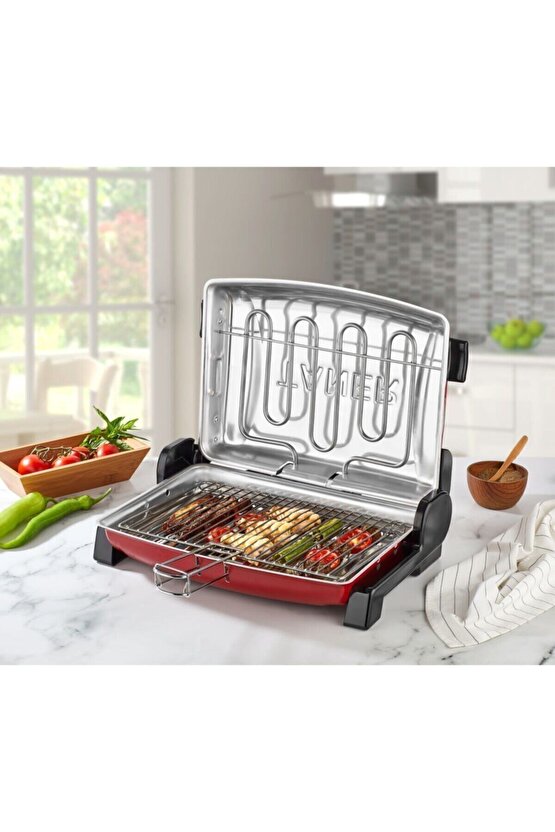 Kebapçı Elektrikli Izgara Mangal Barbekü Çift Telli Büyük Boy Kırmızı Tnrız1705
