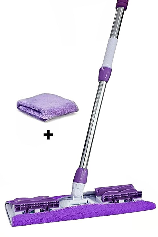 Mandalı Mor Mop Kıskaçlı Cam Silme Mopu Mikrofiber Yedek Bezli Yer Duvar Fayans Silme Mopu