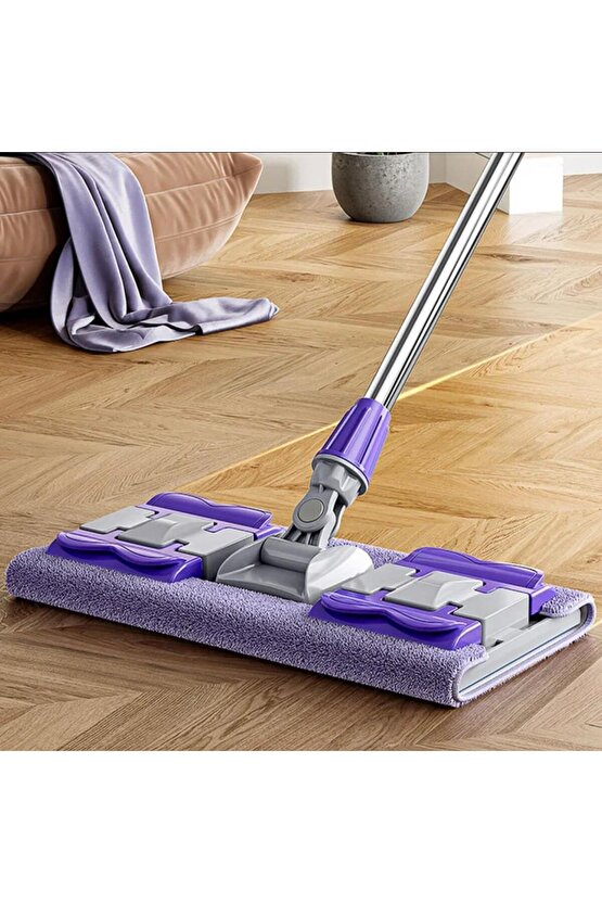 Mandalı Mor Mop Kıskaçlı Cam Silme Mopu Mikrofiber Yedek Bezli Yer Duvar Fayans Silme Mopu