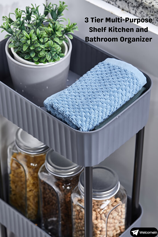 Easy 3 Katlı Çok Amaçlı Raf Mutfak Ve Banyo Organizer Düzenleyici (Tkerlekli) Kaliteli Şık