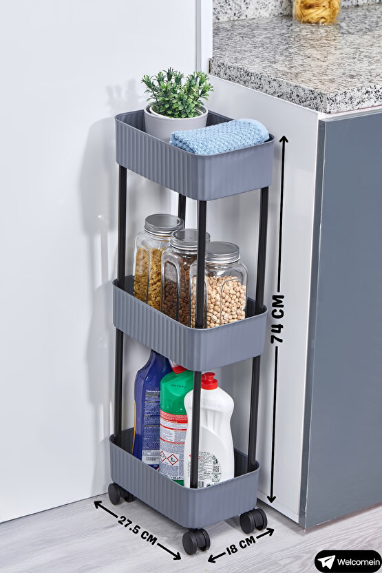 Easy 3 Katlı Çok Amaçlı Raf Mutfak Ve Banyo Organizer Düzenleyici (Tkerlekli) Kaliteli Şık