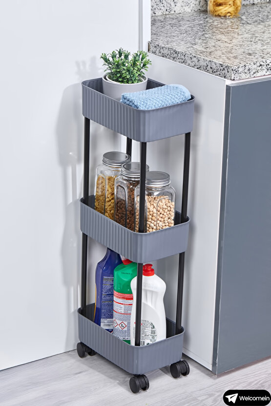 Easy 3 Katlı Çok Amaçlı Raf Mutfak Ve Banyo Organizer Düzenleyici (Tkerlekli) Kaliteli Şık