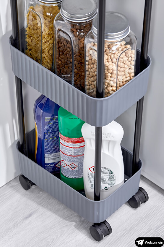 Easy 3 Katlı Çok Amaçlı Raf Mutfak Ve Banyo Organizer Düzenleyici (Tkerlekli) Kaliteli Şık