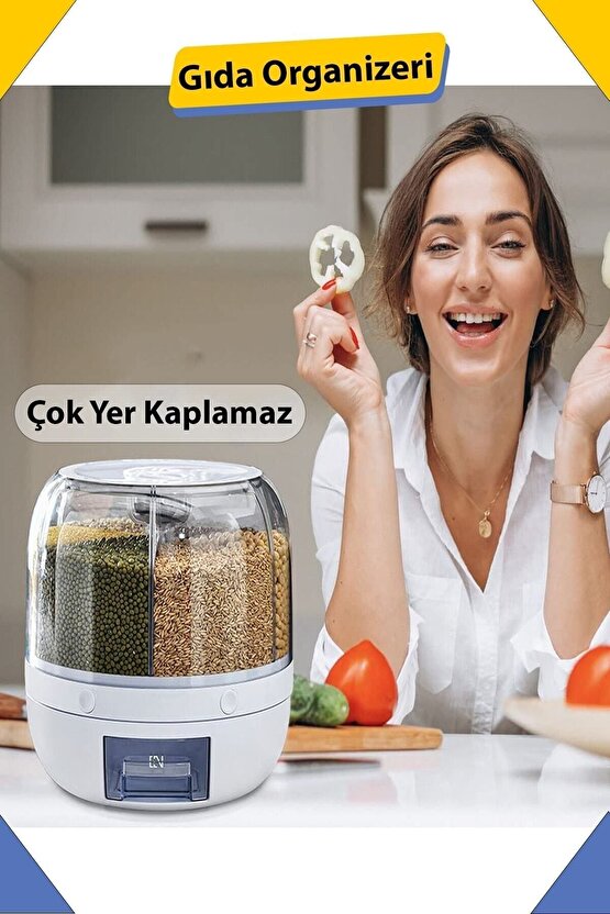 Çok Amaçlı 360° Dönebilen 6 Bölmeli Gıda Ve Kuru Bakliyat Organizeri Saklama Kabı BAKLİYAT ORGANİZER