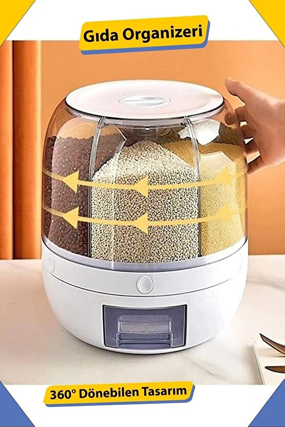 Çok Amaçlı 360° Dönebilen 6 Bölmeli Gıda Ve Kuru Bakliyat Organizeri Saklama Kabı BAKLİYAT ORGANİZER