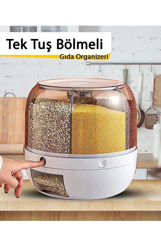Çok Amaçlı 360° Dönebilen 6 Bölmeli Gıda Ve Kuru Bakliyat Organizeri Saklama Kabı BAKLİYAT ORGANİZER