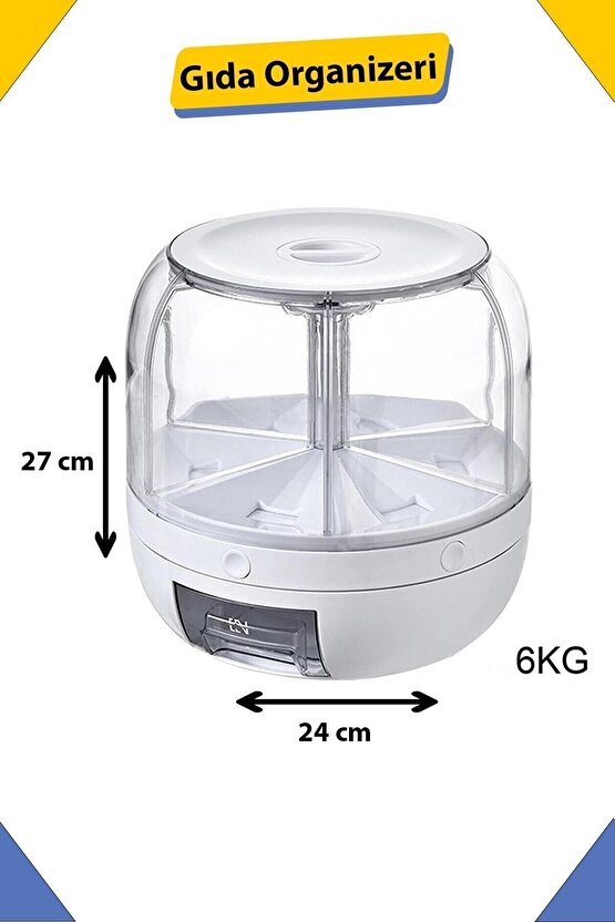 Çok Amaçlı 360° Dönebilen 6 Bölmeli Gıda Ve Kuru Bakliyat Organizeri Saklama Kabı BAKLİYAT ORGANİZER
