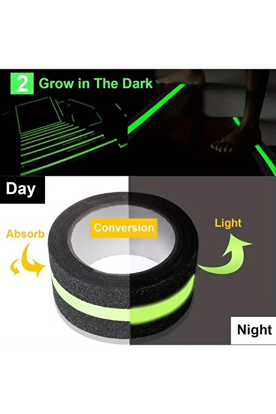 Fosforlu Kaydırmaz Bant 5cmx5m Yeşil Fosforlu Merdiven Bandı 50mm Fotolümenli