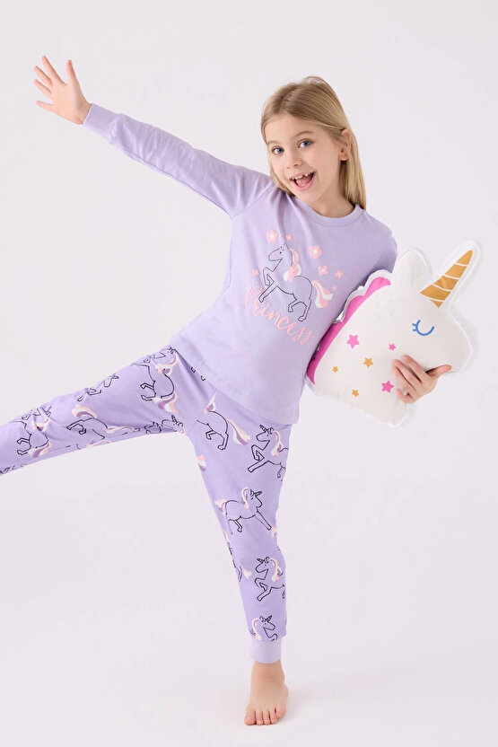 Kız Çocuk Mor Uzun Kol Pijama Takım