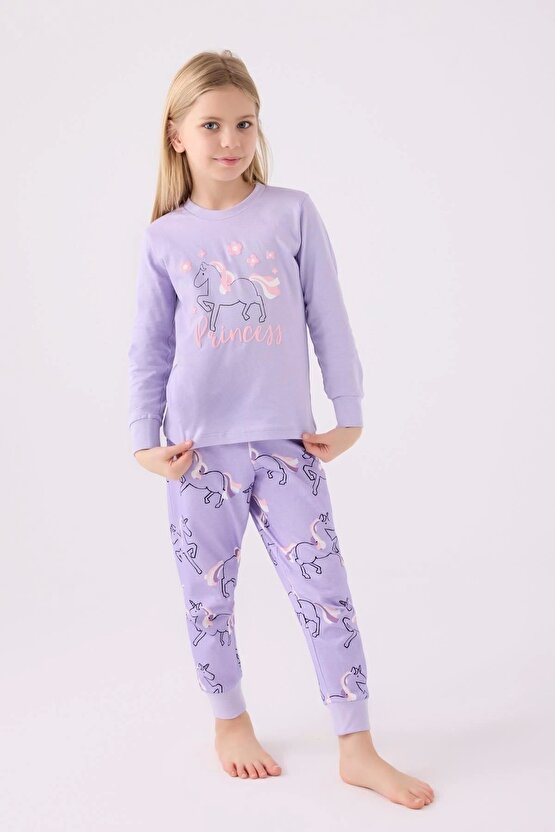 Kız Çocuk Mor Uzun Kol Pijama Takım