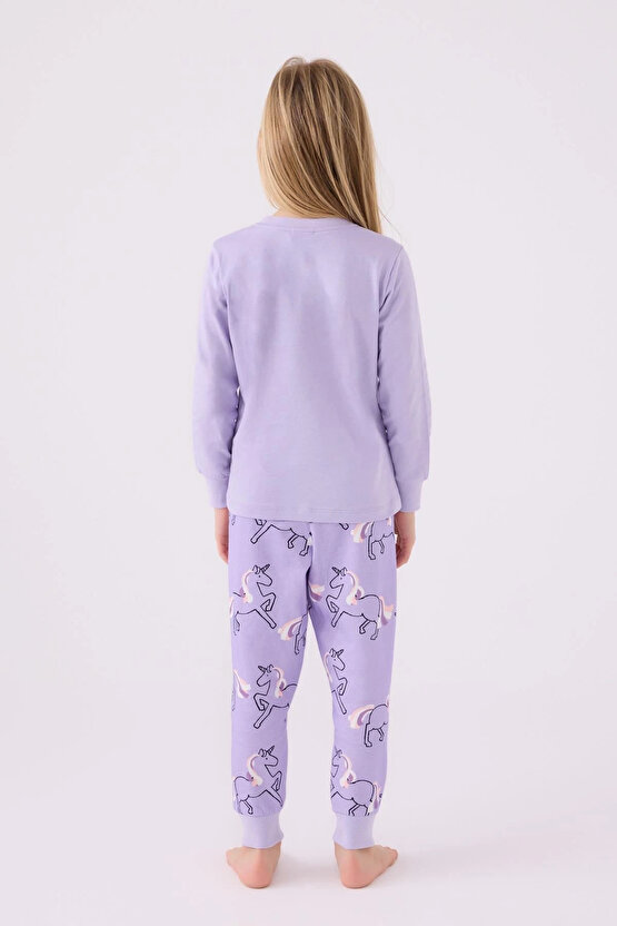 Kız Çocuk Mor Uzun Kol Pijama Takım