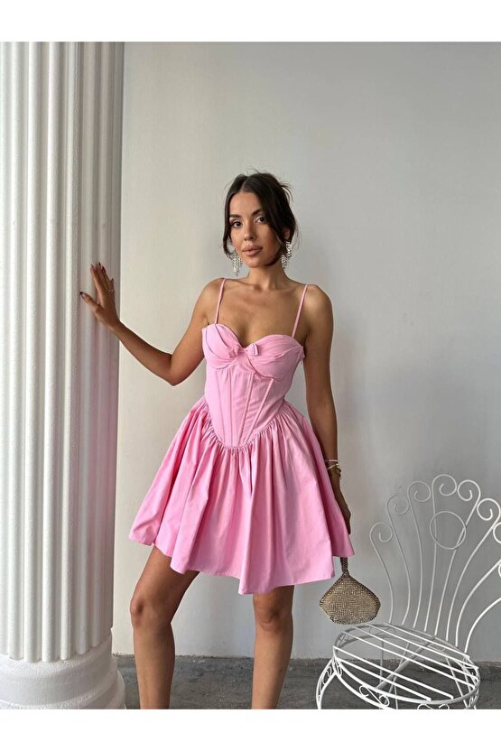 Kadın Göğüs Fiyonk Detaylı Korse Formlu Mini Elbise