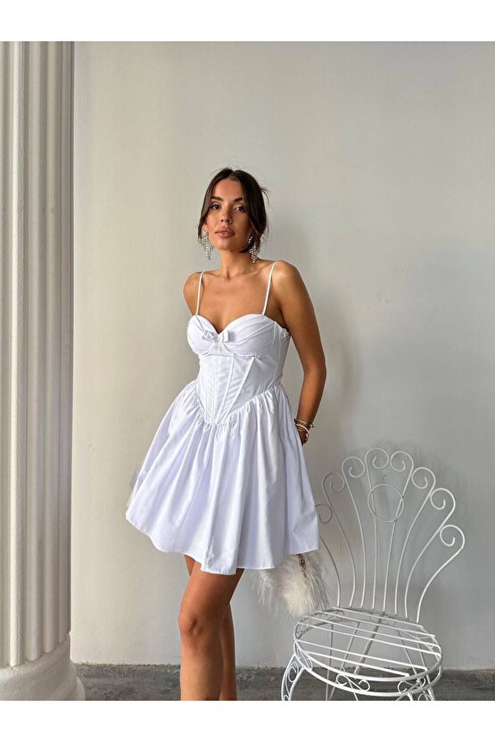 Kadın Göğüs Fiyonk Detaylı Korse Formlu Mini Elbise