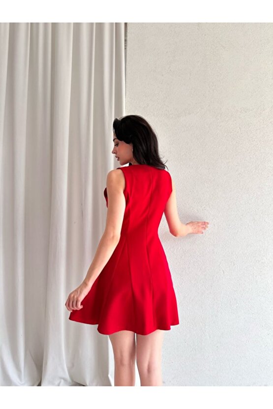 Kadın Kruvaze Yaka Düğmeli Mini Elbise