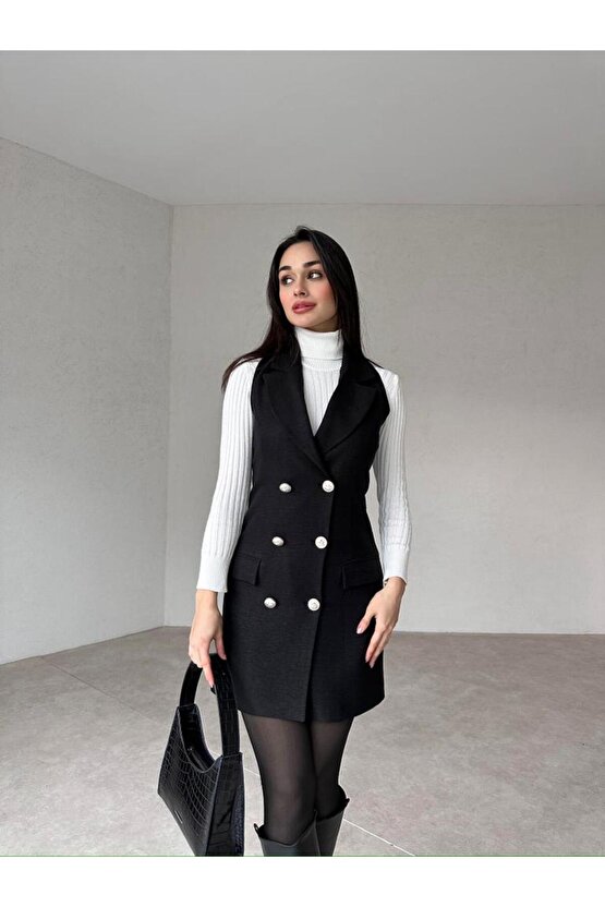 Yün Efekt Mini Yelek Elbise