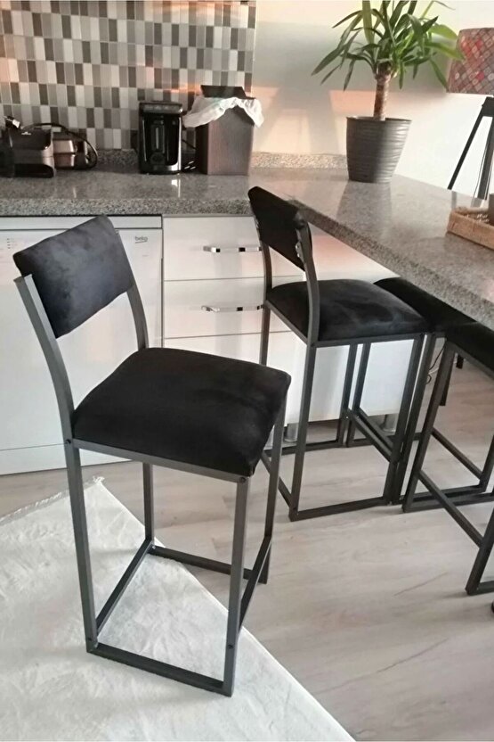 Bar Sandalyesi Bar Taburesi Siyah Metal Mutfak Sandalyesi Otel Cafe Sandalyesi Siyah