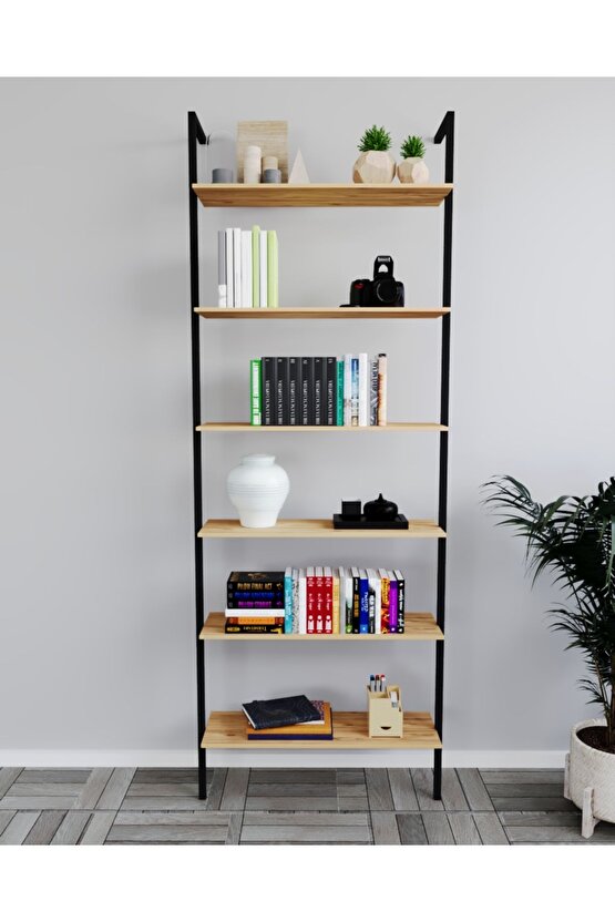 Kitaplık Duvar Rafı Metal Kitaplık Mobilya 6 Katlı