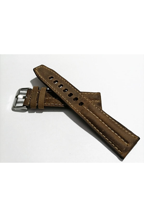 &Her Saate Uyumlu Yarım Kroko Greyzı Dikişli   Saat Kordonu 22 mm  (207) kahve