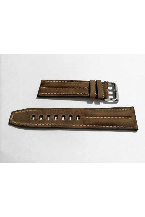 &Her Saate Uyumlu Yarım Kroko Greyzı Dikişli   Saat Kordonu 22 mm  (207) kahve