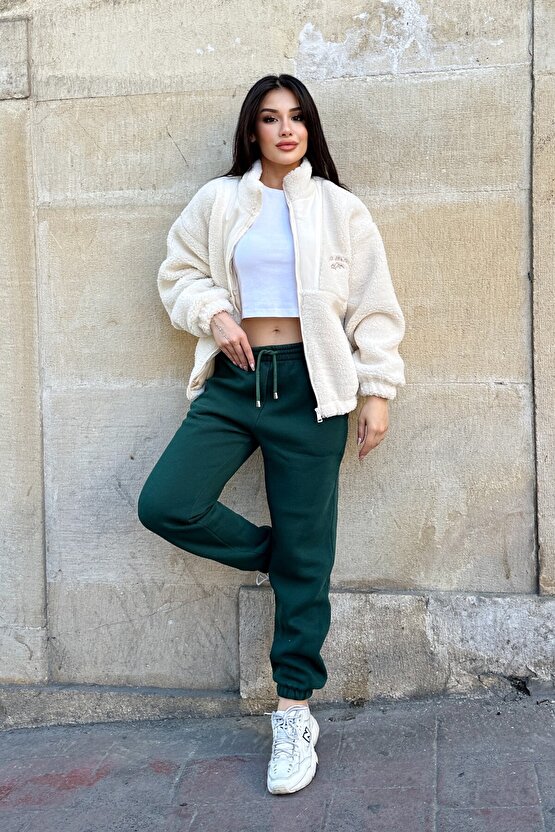 Kadın Polar Peluş Mont - Yumuşak Kürklü Fermuarlı Oversize Ceket - 5194