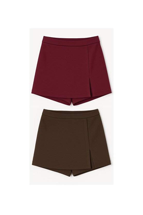 2li Yırtmaçlı Mini Şort Etek