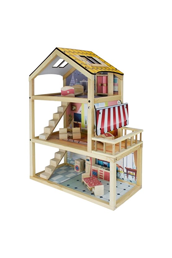 Doğal Ahşap Oyun Evi - Ahşap Tatil Evi - Merdivenli Oyun Evi - Ahşap Ev - Ahşap Oyun Evi