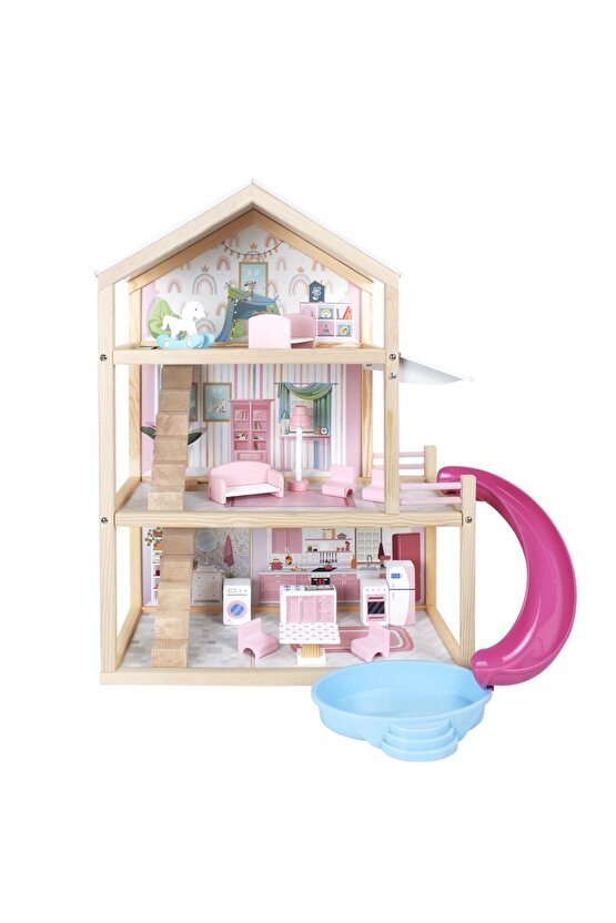 Lüx Ahşap Kaydıraklı Oyun Evi - Ahşap Tatil Evi - Havuzlu Oyun Evi - Ahşap Ev - Ahşap Oyun Evi