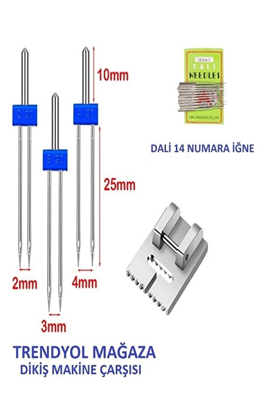 Sınger Zetina Janome Nervür Ayak (ÇİFT İĞNE PAKET İÇİNDE 2MM,3MM VE 4 MMDİR.) Dali 14 No Iğne