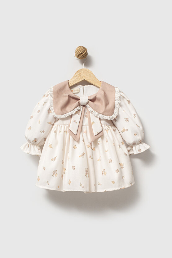 Kız Bebek Elbise Kız Çocuk Elbise Yakalı Doğum Günü Parti Düğün Özel Gün Uzun Kol Astarlı Çiçekli