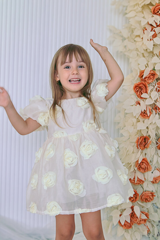 Kız Bebek Kız Çocuk Doğum Günü Parti Düğün Elbise Kısa Kol Tüllü Tütülü Tütü Astarlı