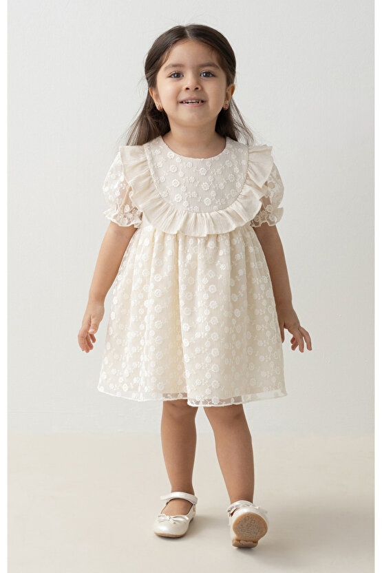 Kız Bebek Elbise Kız Çocuk Elbise Doğum Günü Parti Düğün Keten Kısa Kollu Astarlı Elbise