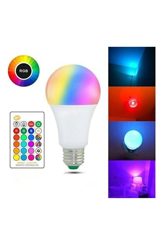 Prize Tak Çalıştır Kumandalı, 16 Farklı Işık Renkli, Çakar Modlu Akıllı Led Ampul Kaliteli RGB Ampul