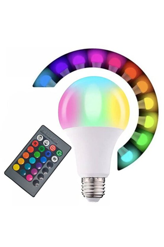 Prize Tak Çalıştır Kumandalı, 16 Farklı Işık Renkli, Çakar Modlu Akıllı Led Ampul Kaliteli RGB Ampul