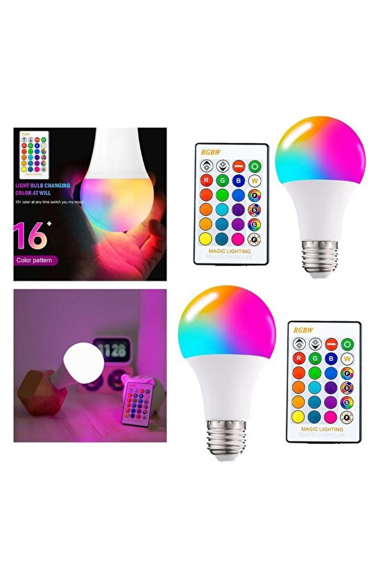 2 Adet Kumandalı, 20 Farklı Işık Renkli, Çakar Modlu Akıllı Led Ampul, Çok Kaliteli RGB E-27 Ampul