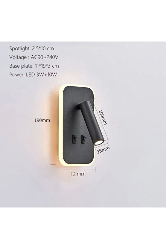 Elektrik Bağlantısı İle Çalışır Oynar Başlı, 3000 Kelvin Günışğı Ledli Duvar Aplik, Yatak Başı Aplik