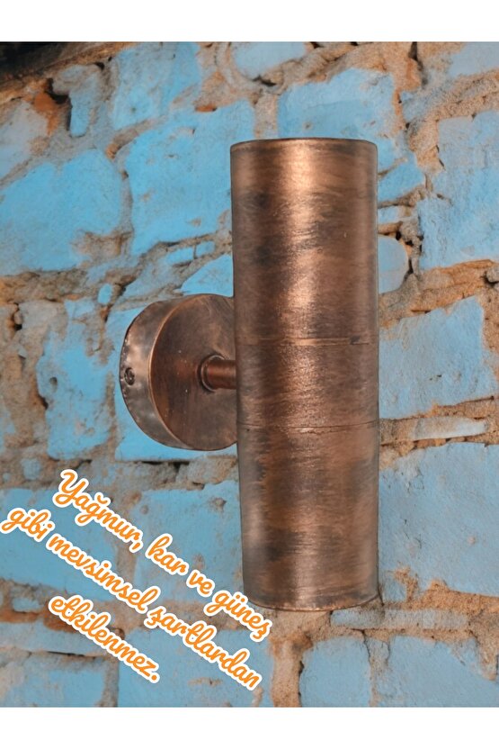 Bakır Eskitme 14 Watt Amber Işık Gu10 Duy Led Aplik Sarı Yaldız Armatür Bahçe Balkon Teras Apliği