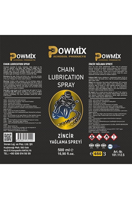 Zincir Yağlama Spreyi 500 Ml.