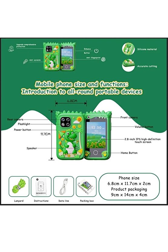 ÇOCUKLAR İÇİN EĞİTİCİ TELEFON DOKUNMATİK EKRAN ÇİFT KAMERALI FENERLİ MÜZİK ÇALAR OYUN VİDEO KAYIT