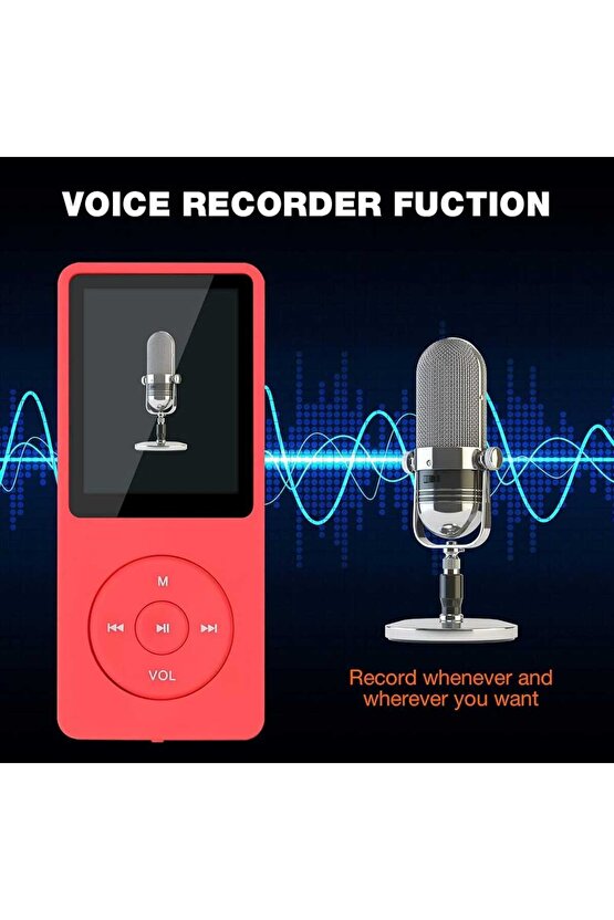 8GB HAFIZA KARTLI BLUETOOTHLU MP3 ÇALAR SES KAYIT FM RADİO DAHİLİ HOPARLÖR EKRANLI MÜZİK ÇALAR