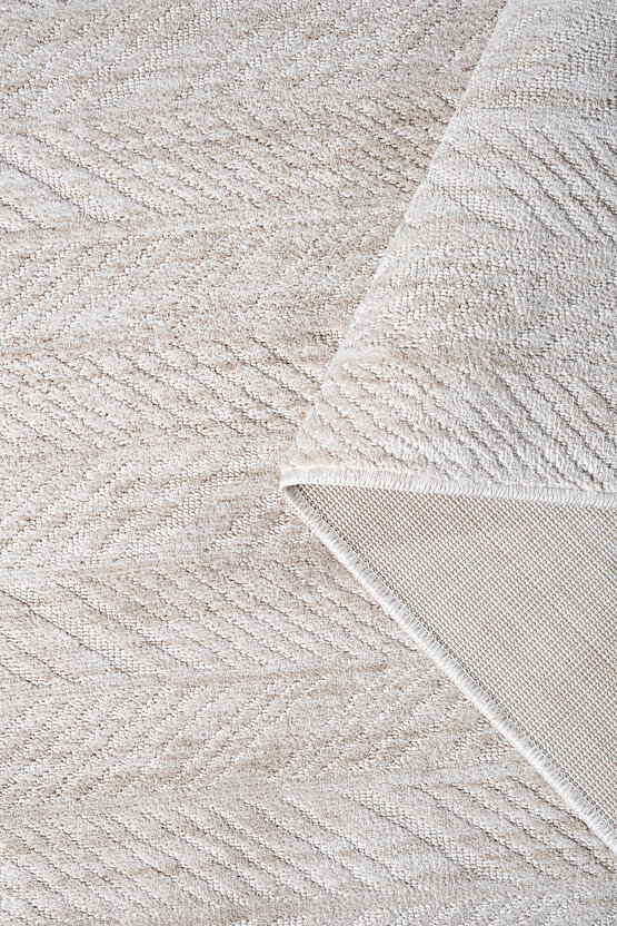 Yalın Modern Dokuma Halı Kaymaz Tabanlı Yıkanabilir Salon ve Oturma Odası Halısı 5577 Krem