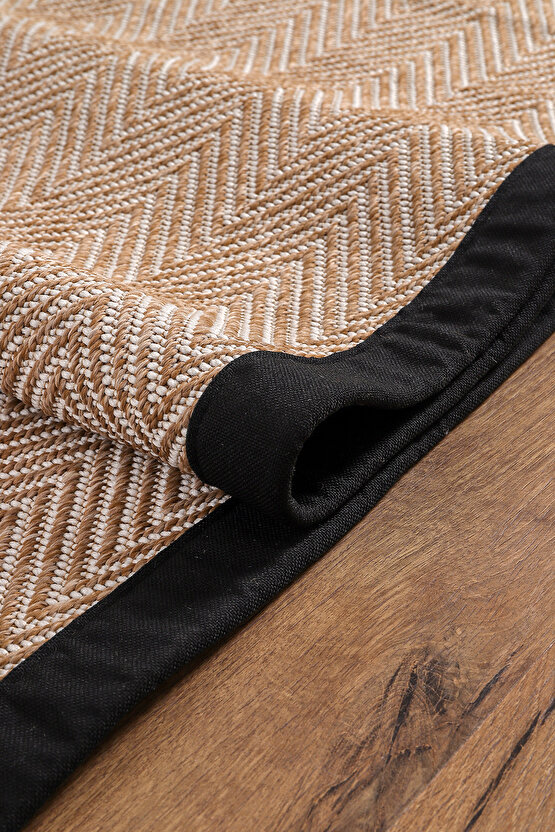 0408-Siyah Kumaş Bordür Sisal Halı Kilim Hav Toz Vermez Kolay Temizlenen Hasır Kilim