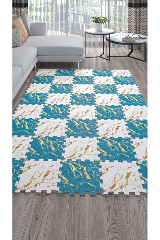 Mavi Beyaz Desenli Salon Halısı Ths27 | Yapboz Halı | Puzzle Halı